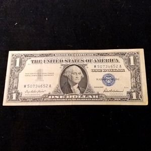 One 1957  Blue Seal $1 Dollar Silver Certificate Old US One Dollar Bill